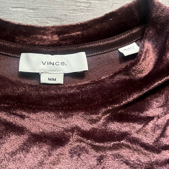 Vince Brown Velvet Velour 3/4 Sleeve Crew Neck Top Winter Fall Work Party Size M - Picture 2 of 9